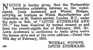 1916 London Gazette entry